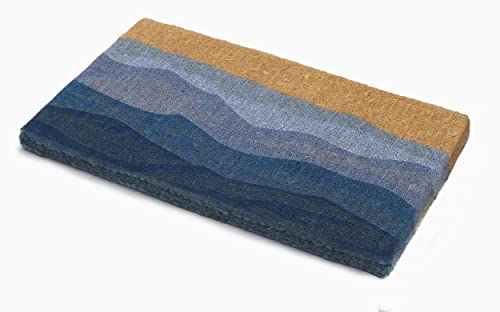Fab Habitat Natural Coir Doormat - Extra Thick 18x30 Inches, Shades of Sea Blue, Handwoven Entryway Rug