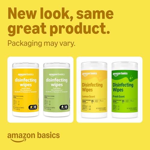 Amazon Basics Disinfecting Wipes, Lemon & Fresh Scent, 255 Count