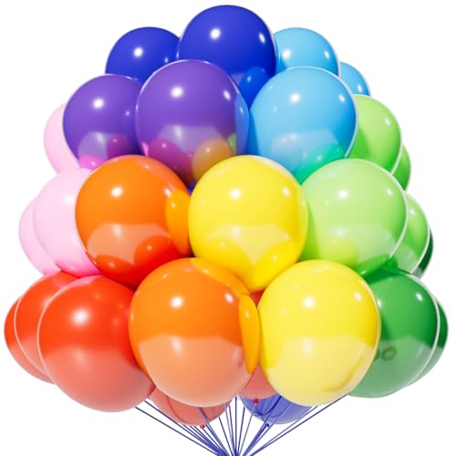Rainbow Latex Balloons 12 Inch Assorted Colors 120 Pack for Party