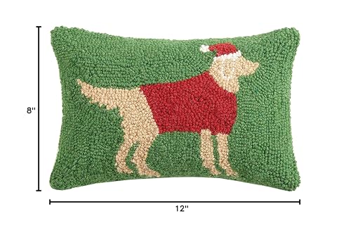 Christmas Golden Retriever Hook Pillow 8x12 — 100% Wool & Cotton