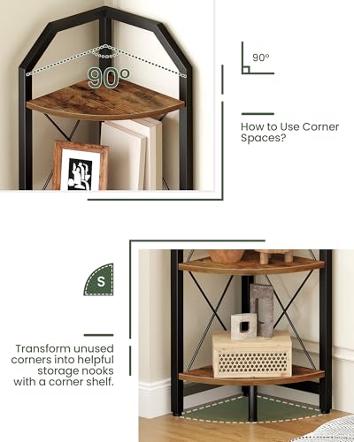 5-Tier Industrial Corner Bookshelf, 59.4-Inch Fan-Shaped Storage Stand
