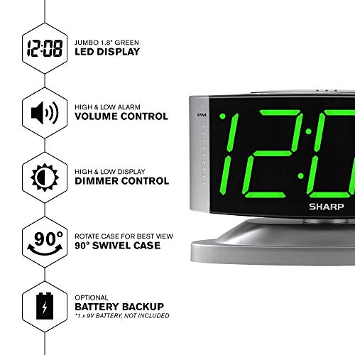 Digital Alarm Clock with Jumbo LED Display, Swivel Base and Battery Backup