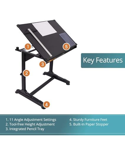Adjustable Height Drafting Table with Tilt Top - 40" x 26" Drawing Desk
