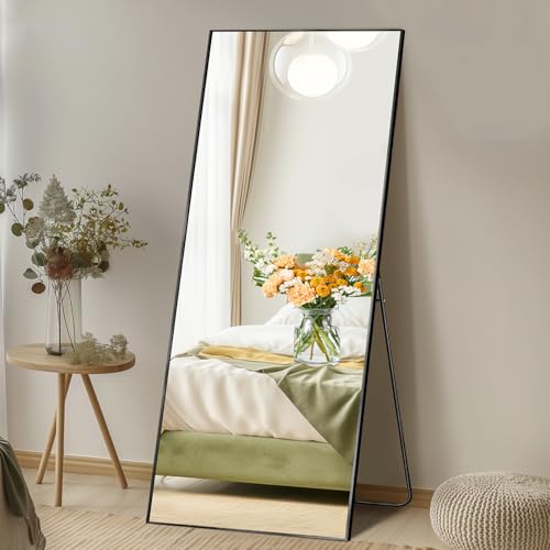 64"x21" Full Length Floor Mirror with Stand, Wall Mounted & Leaning, Black