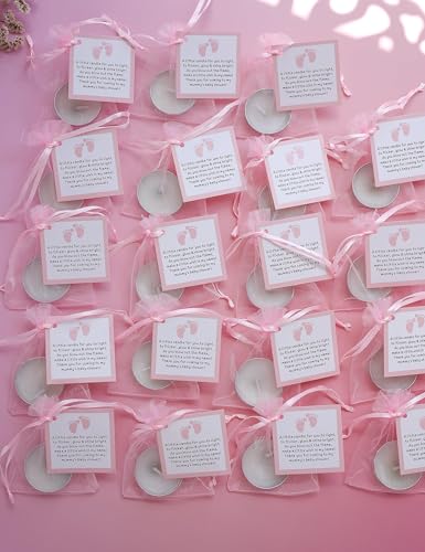 50-Piece Baby Shower Candle Favor Set with Blessing Cards and Organza Bags