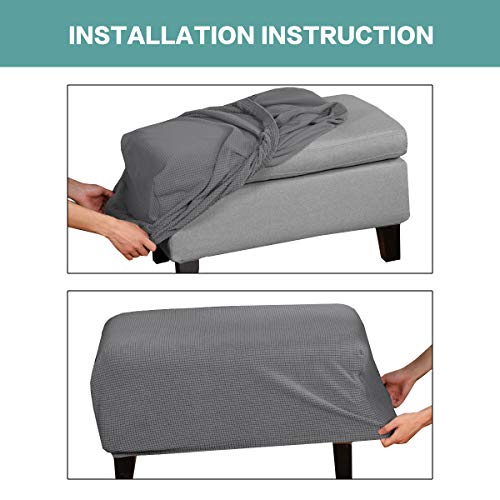 Stretch Ottoman Cover - Soft Charcoal Gray Slipcover for Rectangle Storage Ottoman