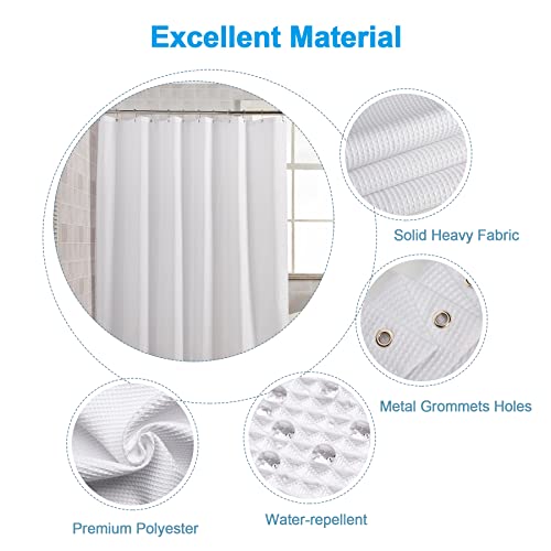 AmazerBath White Waffle Shower Curtain - Heavy Duty 240GSM Fabric
