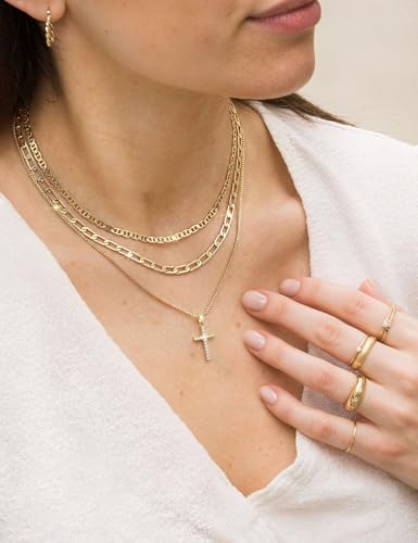Krfy 3Pcs Gold Plated Cross Necklace Set with Magnetic Clasp for Women