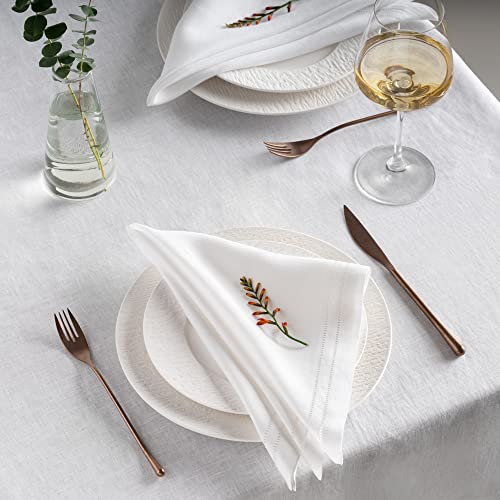 20 x 20 Inch White Linen Napkins Set of 4 Double Hemstitch - O'lucio Authentique Home