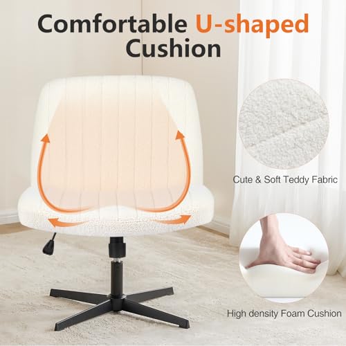 Criss Cross Office Chair - Armless Teddy Fleece Swivel Vanity Desk Chair