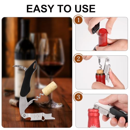 Premium Stainless Steel Double-Hinged Corkscrew Wine Opener - Black
