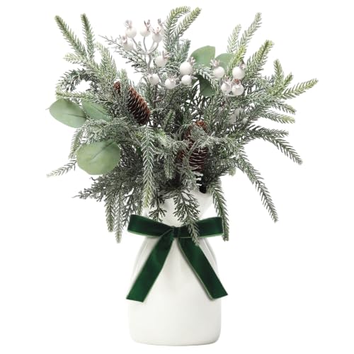 Hanmere Artificial Christmas Pine Branches with Vase - Red Berry, Green Variation