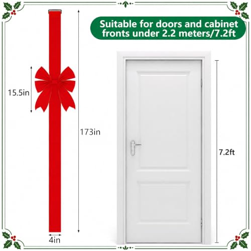 1 Pc Large 173" Red Velvet Christmas Door Ribbon Bow Decoration with Gold Stitching