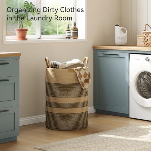 Extra Large 95L Cotton Rope Laundry Hamper with Leather Handles