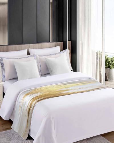 Gold & Grey Abstract Bed Runner Scarf for Cal King Size Bed - 102"x20"