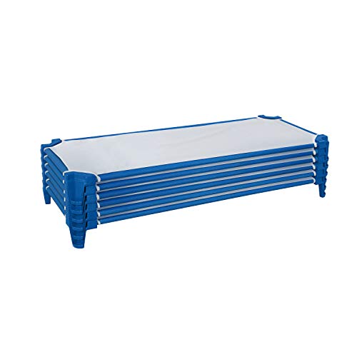 Stackable Toddler Daycare Cots with Sheets, 40-Inch, Blue, 6-Pack