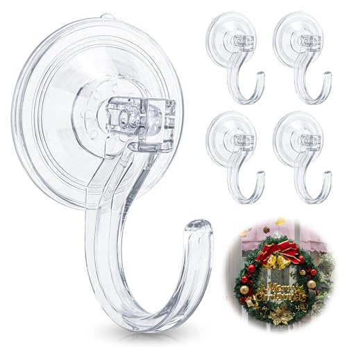 Heavy-Duty Suction Cup Wreath Hooks for Front Door & Windows - 4 Pack