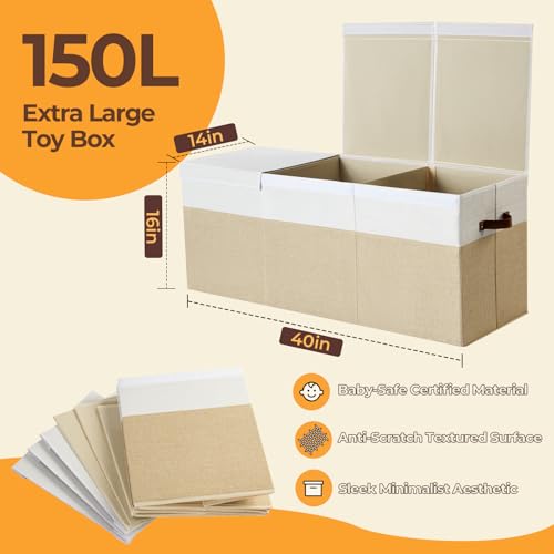 Extra Large 150L Collapsible Toy Storage Chest with Removable Dividers