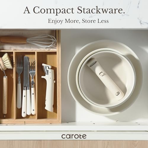 19-Piece Nonstick Pots and Pans Set with Removable Handles, Cream White