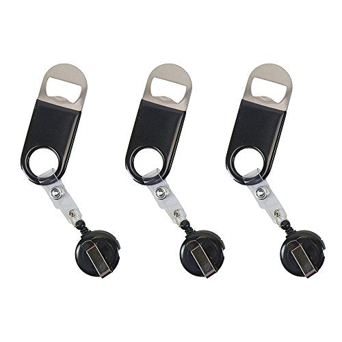 BARsics Black 3-Pack Retractable Belt Bottle Openers with Clip for Bartenders