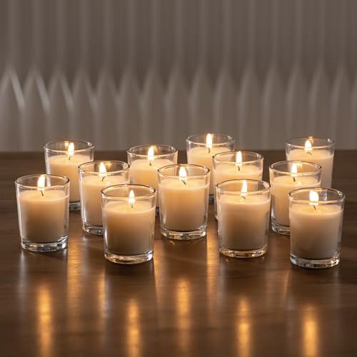 Housecret 120 Pack Warm White Unscented Clear Glass Votive Candles – Hand Poured 2" x 2.5"
