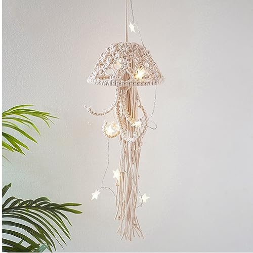 Macrame Jellyfish Dream Catcher Wall Hanging with Star Lights