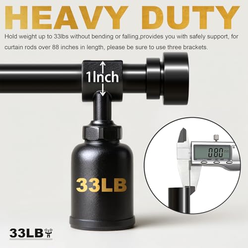Black Heavy Duty Adjustable Curtain Rod with Decorative Finials, 1 Inch