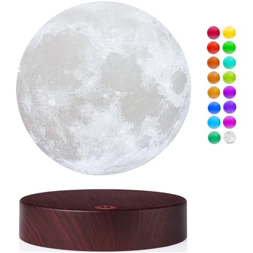 VGAzer Levitating Moon Lamp with 16 Colors Remote Control - 3D Printing Night Light, Floating Spinning Moon Decor Gift