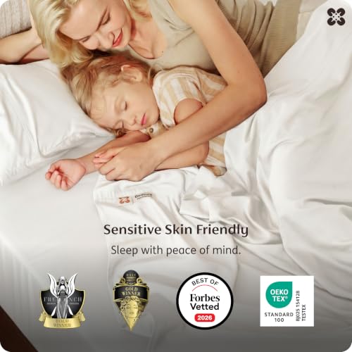 Bedsure White Queen Organic Bamboo Viscose Sheet Set - 4 Pieces, Deep Pocket, Cool & Soft