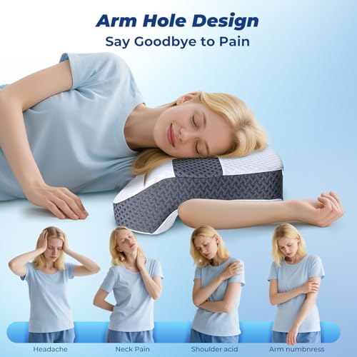 Side Sleeper Pillow with Arm Holes - 2 in 1 Memory Foam for Pain Relief