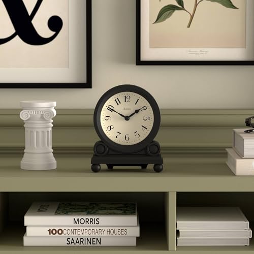 Small Traditional Mantel Clock, Black Desk & Shelf Timepiece