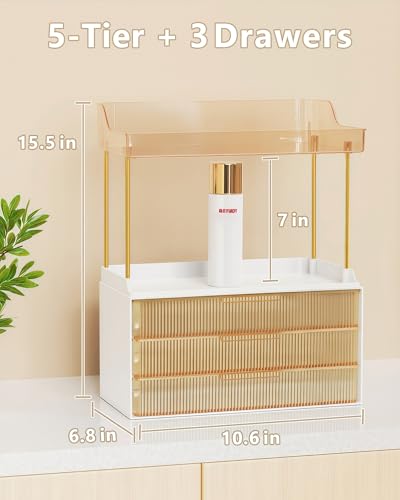 Anylady Gold 3-Drawer Bathroom & Vanity Organizer, Durable Multi-Layer Storage