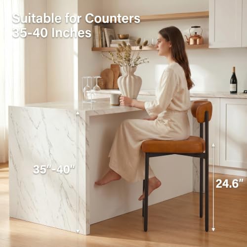 24-Inch Faux Leather Counter Stools with Curved Backrest, Set of 3
