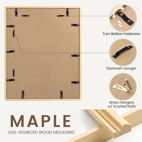 Fun Memories 11x17 Maple Wood Frame with HD Tempered Glass - Handcrafted, Rounded Corners, Wall or Tabletop Display, Variation: Maple / HD Tempered Glass / 1