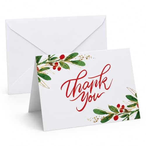 Christmas Thank You Cards with Envelopes 3.5 x 5 In sunken greenery design