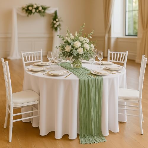 10 Pack Sage Green Cheesecloth Table Runners, 22x120 Inch Boho Gauze Runners
