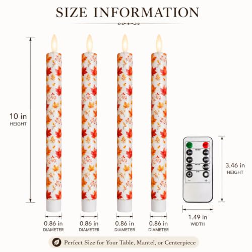 Gedengni Maple Leaf Flameless Taper Candles with Remote - 4 Pack, 10 Inch LED Fall & Holiday Decor, Model T-FC-UP4TMB-LEAF