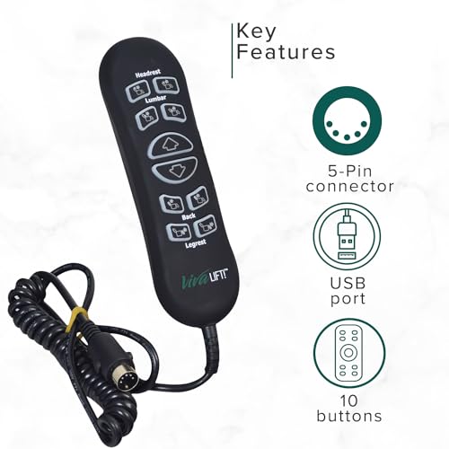 10-Button 5-Pin Lift Chair Hand Control with USB Port (CTL1707190)