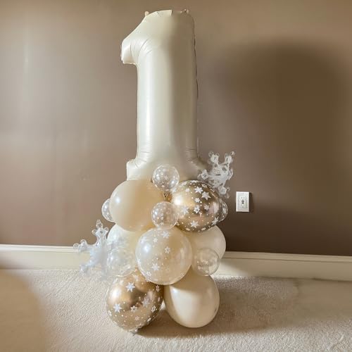 Jobkoo Beige Gold Snowflake Balloon Set Winter Wonderland Party Decorations