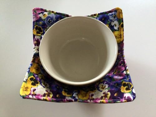 10-Inch Handmade Microwave Bowl Cozy, Colorful Pansy Cotton Potholder
