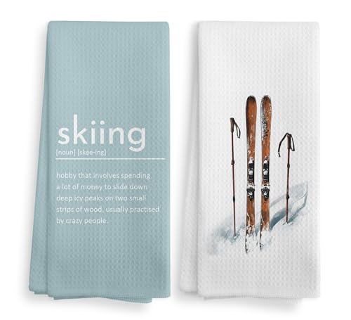 Winter Skiing Definition Towel Set of 2 – Skiing Gifts for Skiers, Teal 16x24in