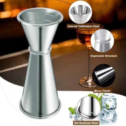 JOYONE Cocktail Jigger & Mixing Spoon Set - Stainless Steel Bartending Tools for Home & Bar