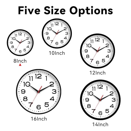 8 Inch Small Wall Clock - Silent Non-Ticking Battery Operated Analog