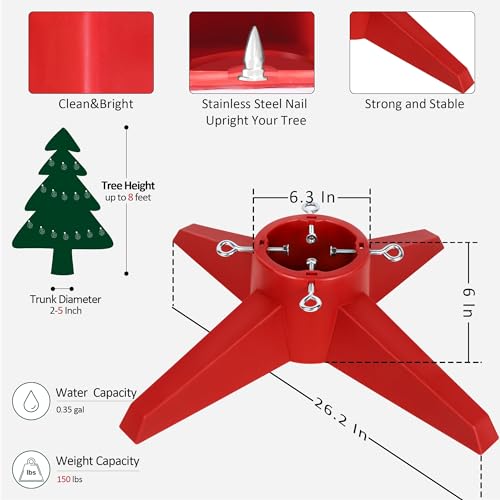 Heavy Duty Red Christmas Tree Stand for Real & Artificial Trees up to 8ft