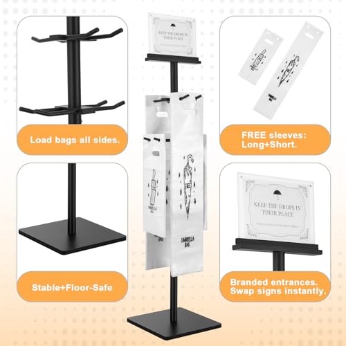 Wet Umbrella Bag Dispenser Stand with 400 Disposable Bags & Sign Holder