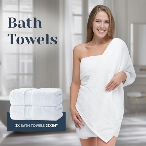 White Classic 8-Piece Turkish Cotton Bath Towel Set, Highly Absorbent