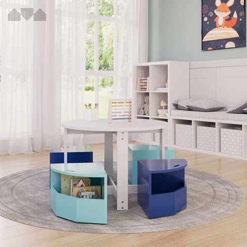 Toddler Table and 4-Chair Set with Storage - Round Kids Activity Furniture