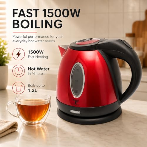 1.2L Electric Kettle, Fast-Boiling Stainless Steel Tea Pot with LED Light