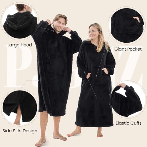 Oversized Wearable Blanket Hoodie with Pockets, Warm Fleece Loungewear