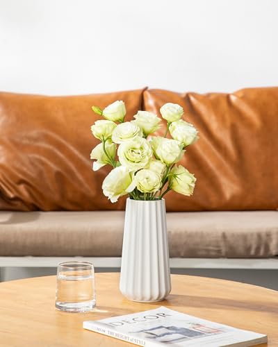 Modern White Ceramic Flower Vase - 7.8 Inch Ribbed Decorative Vase